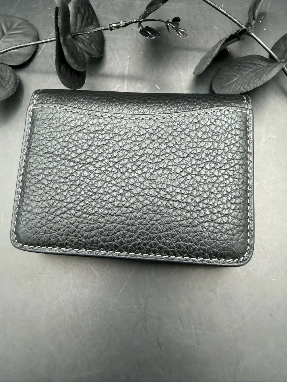 Coach Black Pebbled Leather Chain Wallet with Rivets